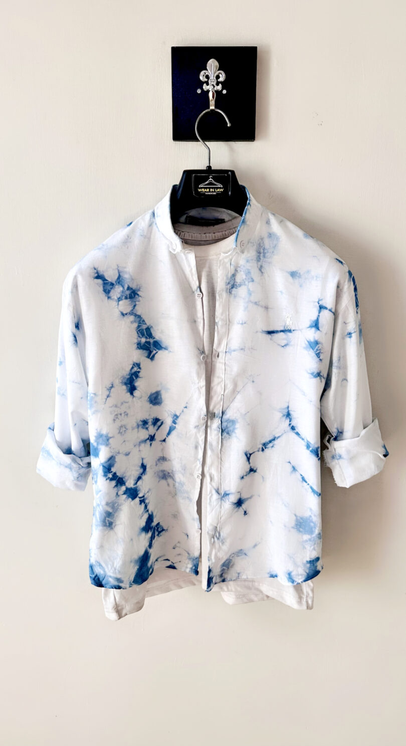 Blue & white tie&dye slim fit casual shirt