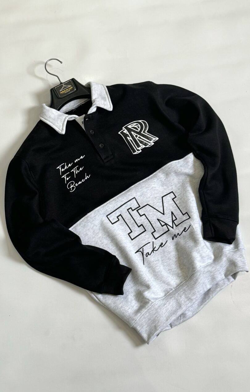 Polo Collar Letter Print Sweatshirts - Image 3